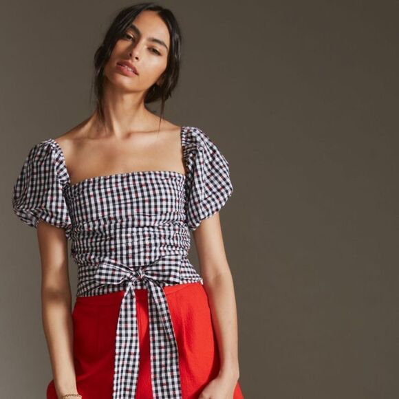 Anthropologie x Dolan Left Coast Gingham Puff-Sleeve Shirt/ XL - Picture 1 of 10